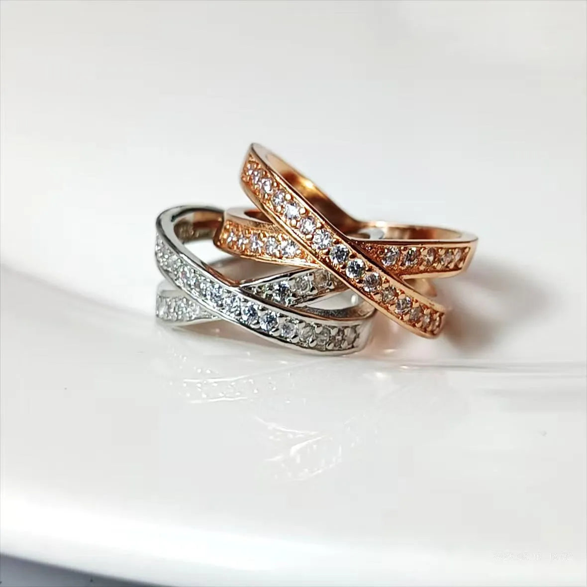 Geometric cross ring with heart design and micro-inlaid zircon on copper with electroplated finish