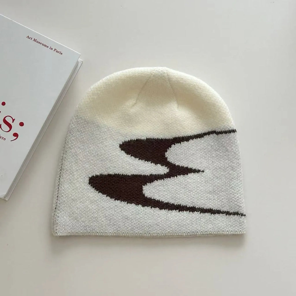 Acrylic knitted beanie hat for men and women in black, grey, or white, size M 56-58cm