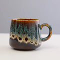 Large capacity retro style coffee mug in one of four colours, shown with dimensions of 8.5cm height and 8cm calibre.
