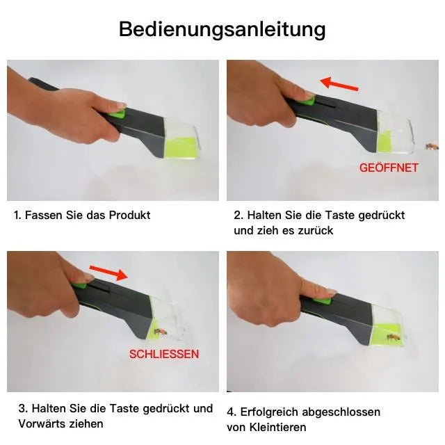 Green handheld insect catcher for garden pest control with plastic construction