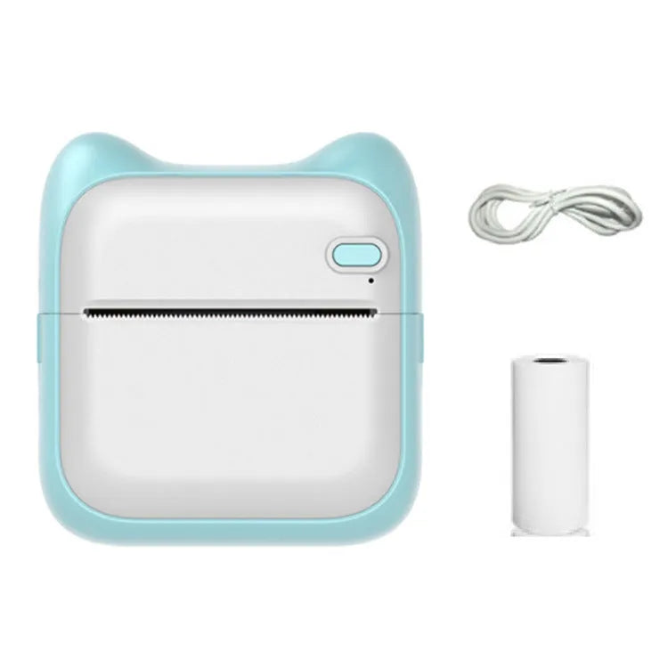 Blue pocket thermal printer with Bluetooth 4.0, 200dpi, 57mm paper, compact 90x45x82mm size on white background