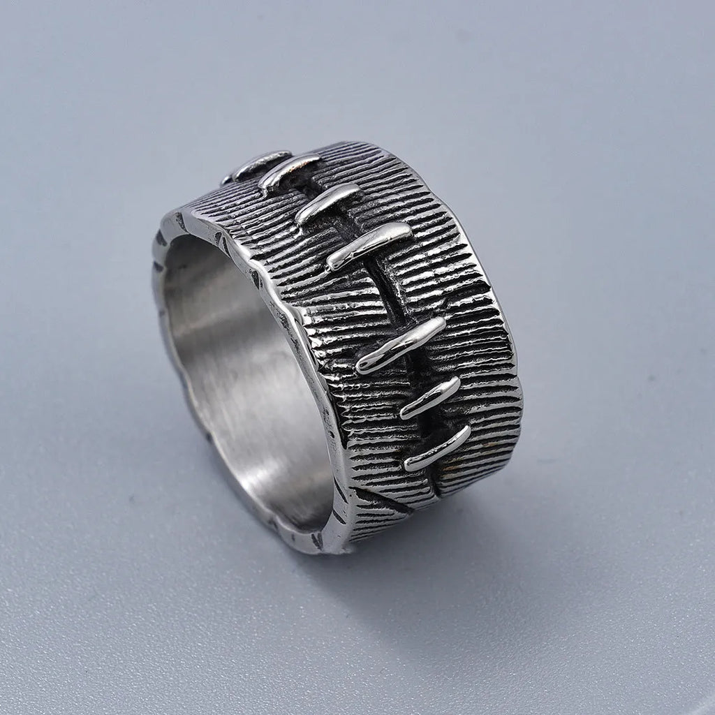 Dark punk titanium steel geometric ring with double construction in retro colour