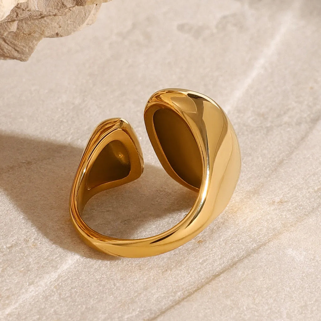 Stainless steel geometric open ring with electroplated finish in colour JDR2405081