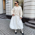 Women's long cotton skirt in black or white with elastic waistband