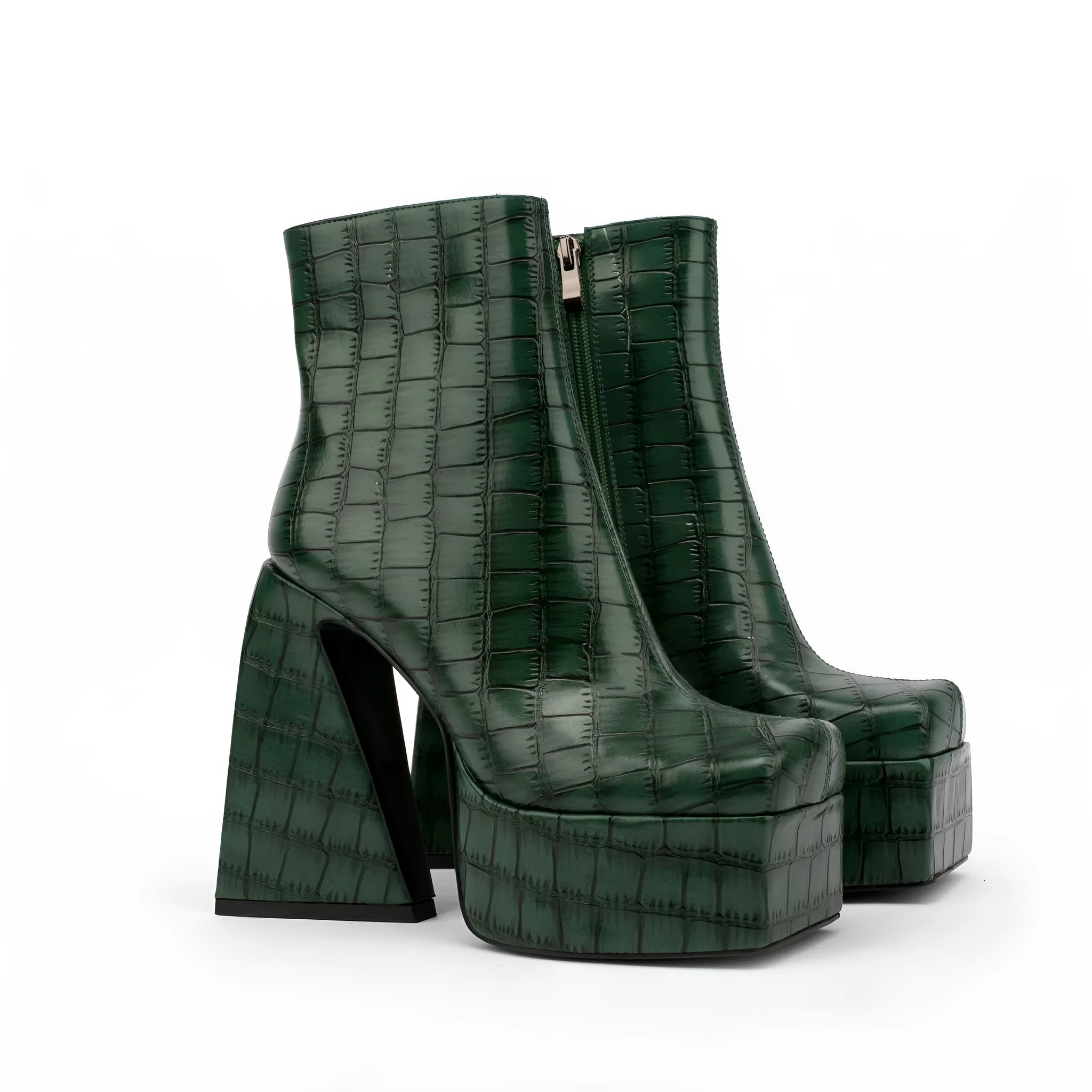 Women's solid colour ankle boot with a high heel, shown in an available colour like red or black.