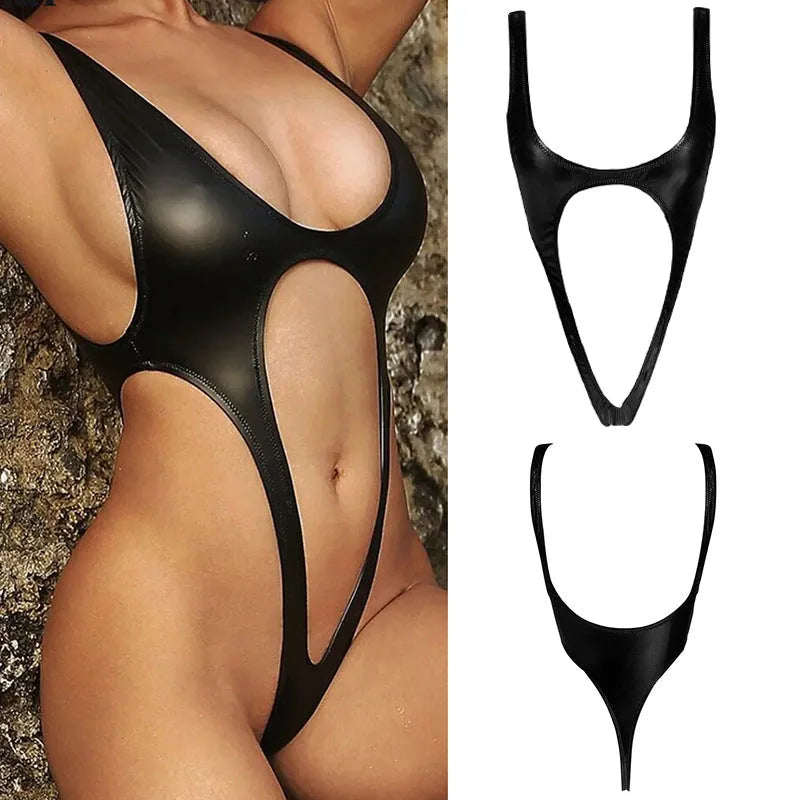 Black women's high waist one piece swimsuit sleeveless polyester swimwear