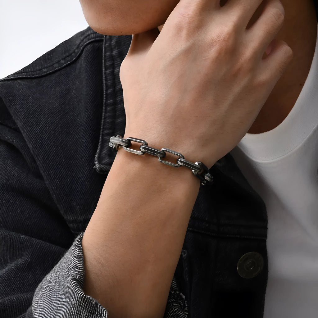 Men's simple square chain titanium steel bracelet in four colour options