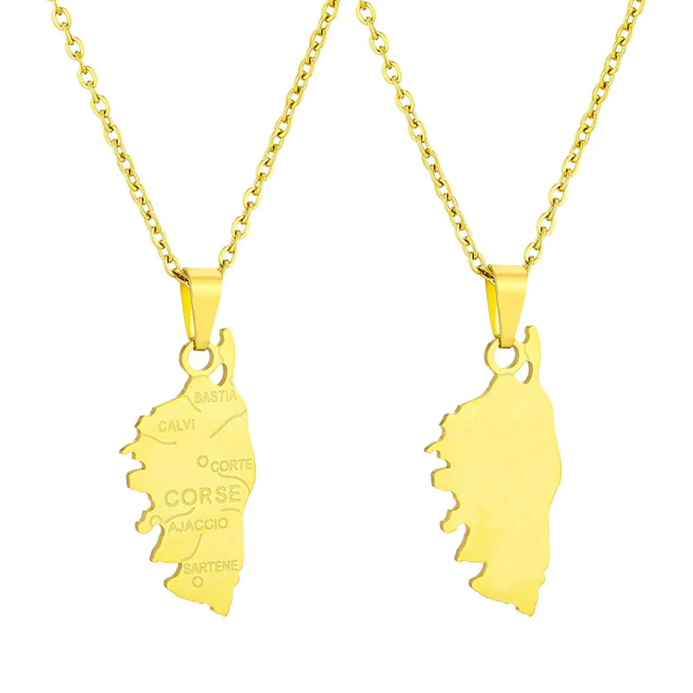 Stainless steel French Corsica faceted pendant necklace with glossy electroplating finish and O-ring chain