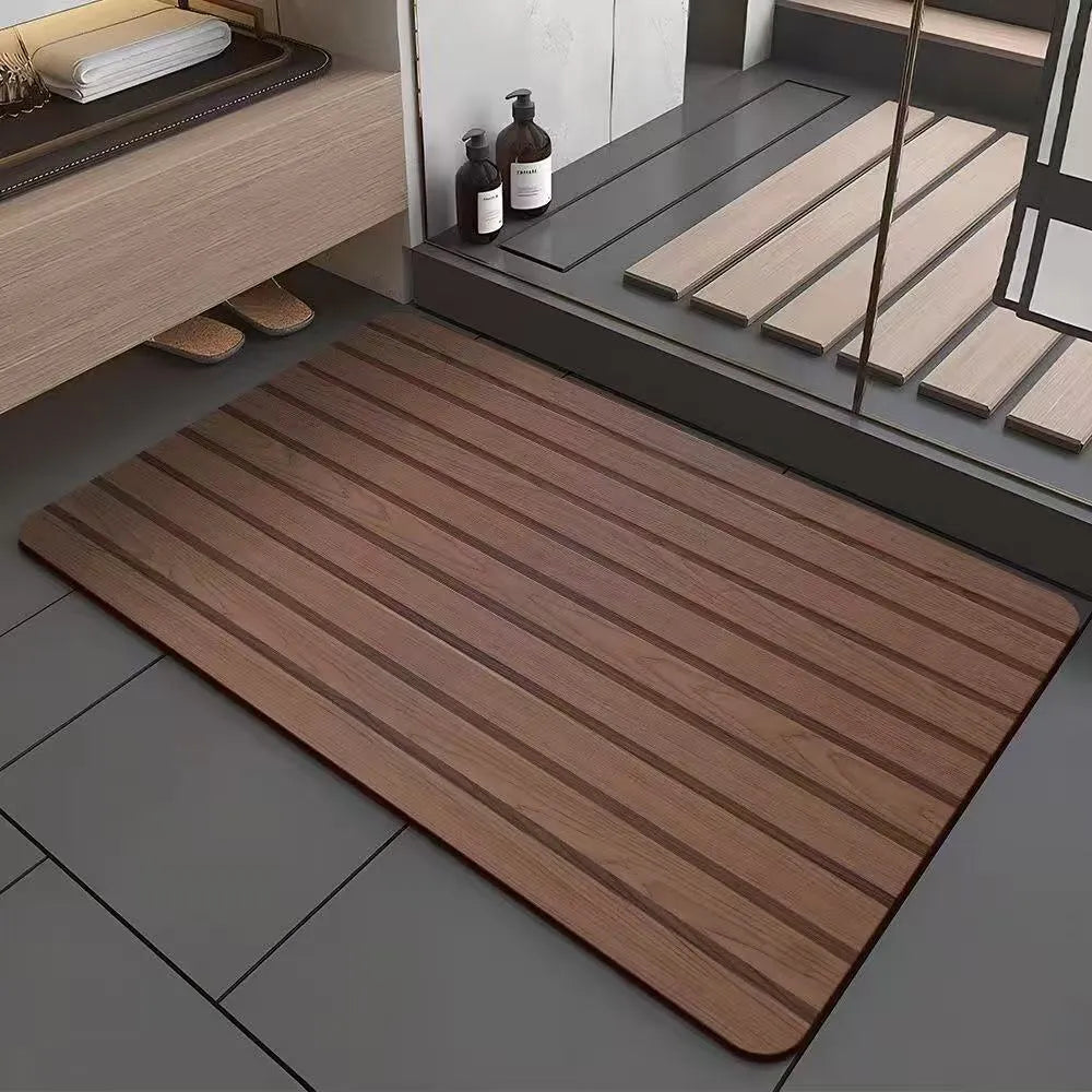 Square wood grain pattern floor mat for shower room in diatom ooze material