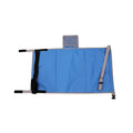 Portable blue children's aircraft pedal seat extender with drawstring pocket