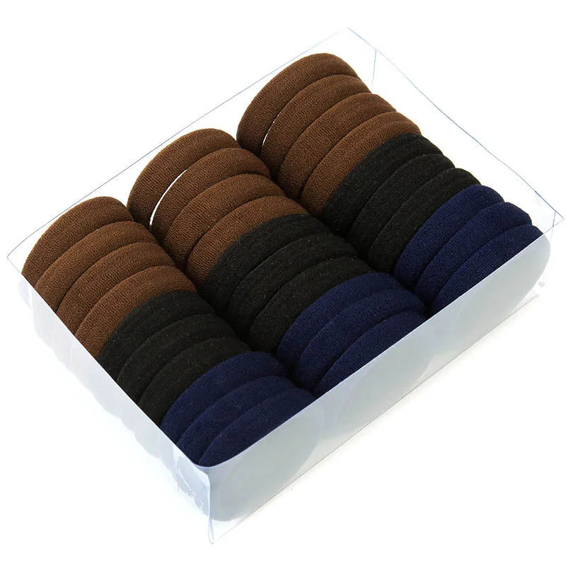 Black root towel hair rings high elastic bulk pack medium 4cm large 5.2cm black mixed colours