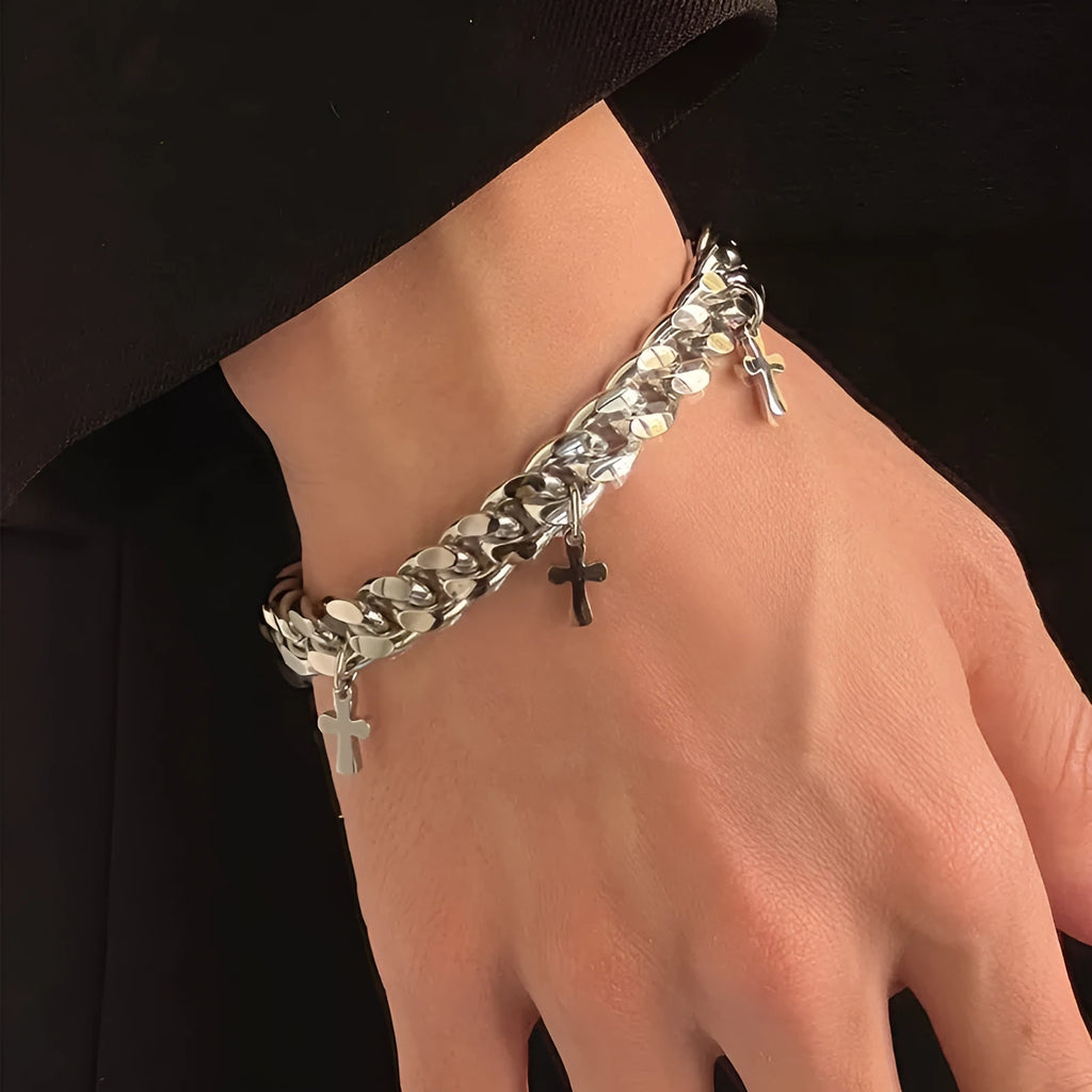 Men's titanium steel geometric cross bracelet with cold wind styling