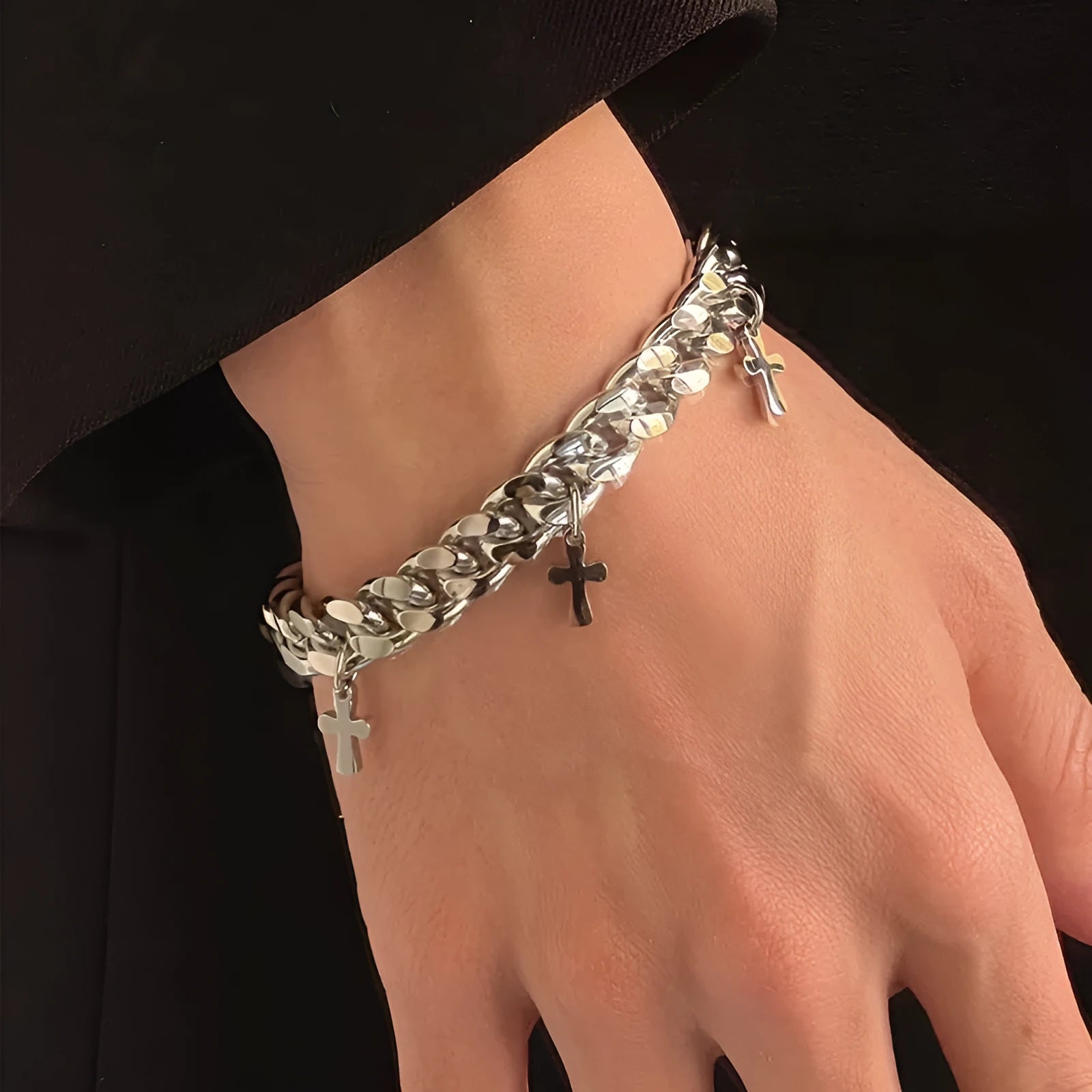 Men's titanium steel geometric cross bracelet with cold wind styling