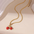 Strawberry fruit necklace pendant in stainless steel with red or white colour options