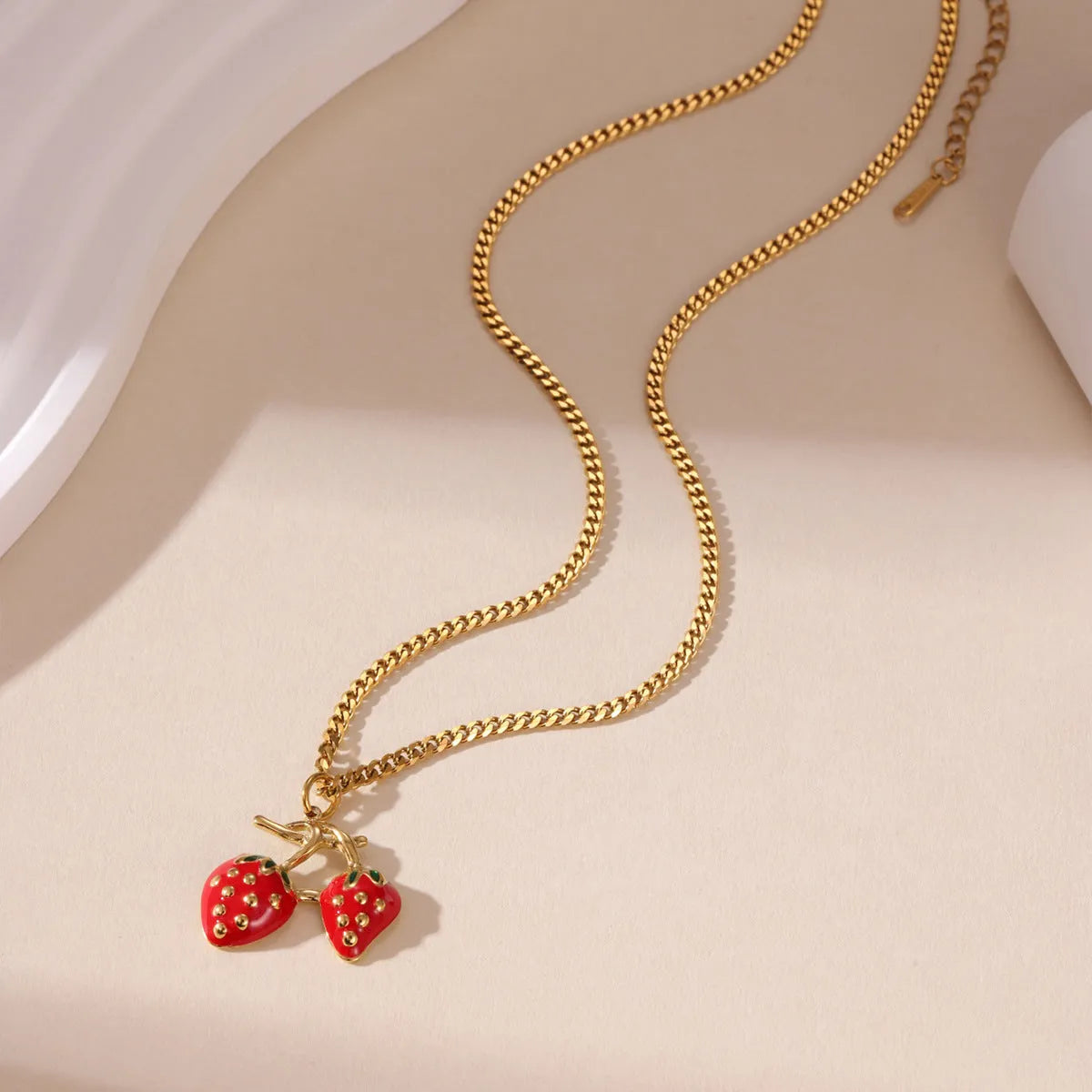 Strawberry fruit necklace pendant in stainless steel with red or white colour options