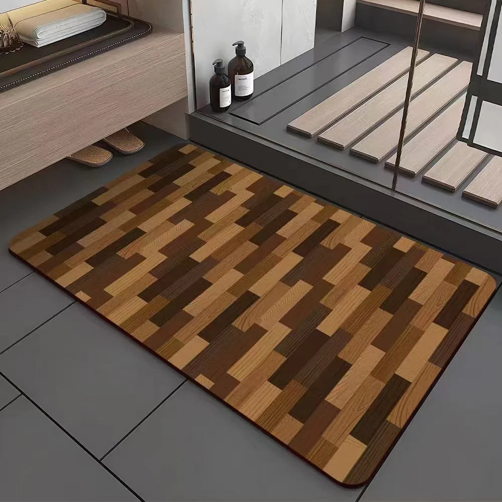 Square wood grain pattern floor mat for shower room in diatom ooze material