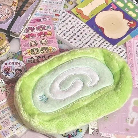 Velvet Swiss roll cake design pencil case with Korean style aesthetic for stationery storage
