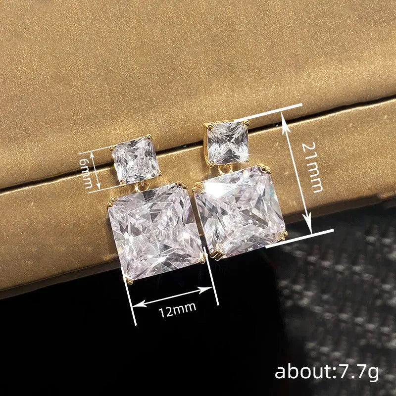 Women's copper geometric square earrings with quadrilateral design in white gold or gold colour finish