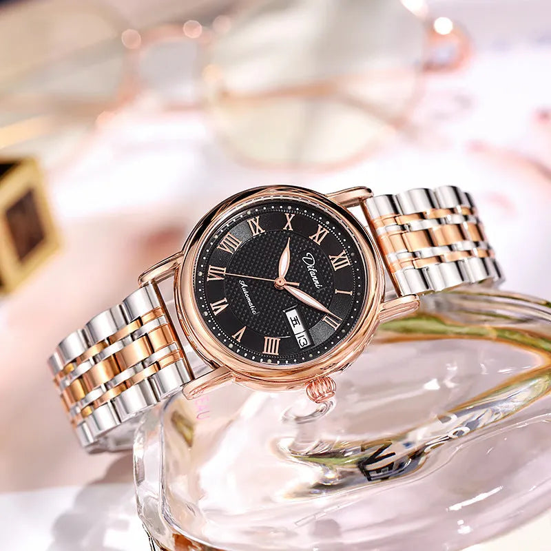 6023B automatic women's mechanical watch with steel belt or leather strap options in various colours