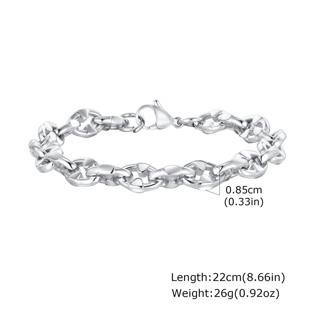 Handmade thick geometric chain bracelet in stainless steel for men, unisex design.