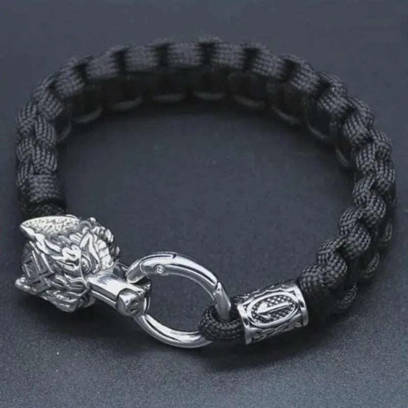 Handmade stainless steel wolf head Luen character bracelet in camouflage colour.