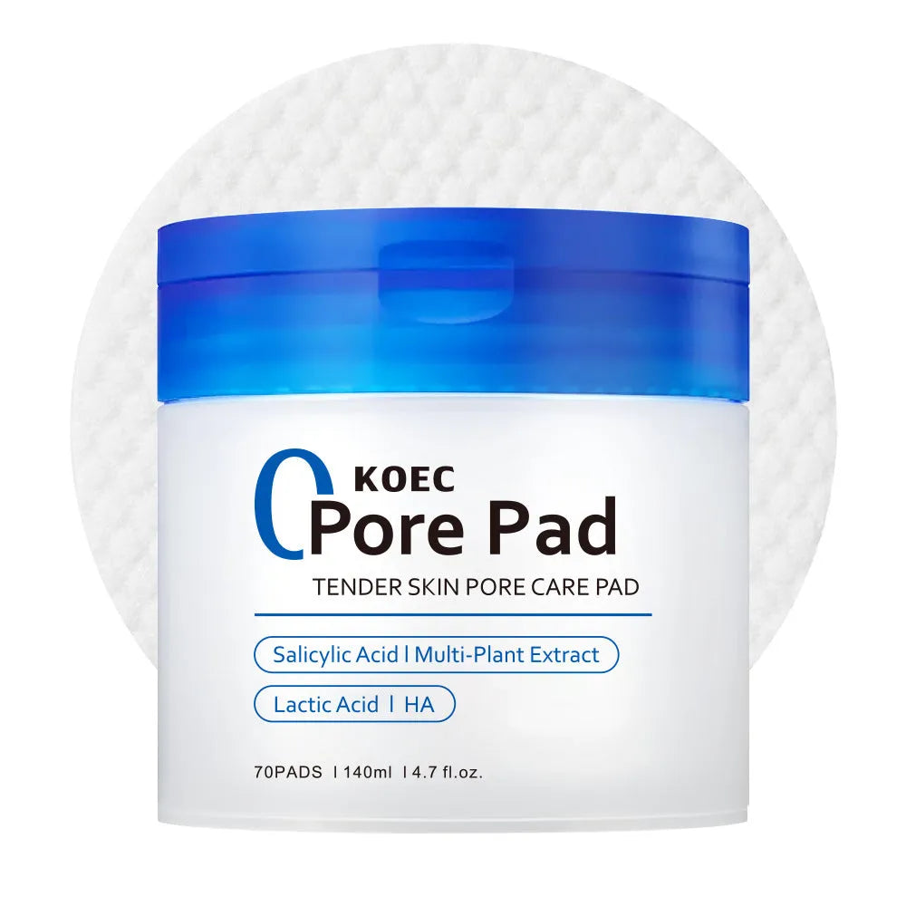 KOEC Salicylate Clean Cotton Sheet pore exfoliating pads in packaging with tweezers