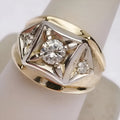 A gold-coloured copper couple ring with a geometric hollow square design and chamfered edges.
