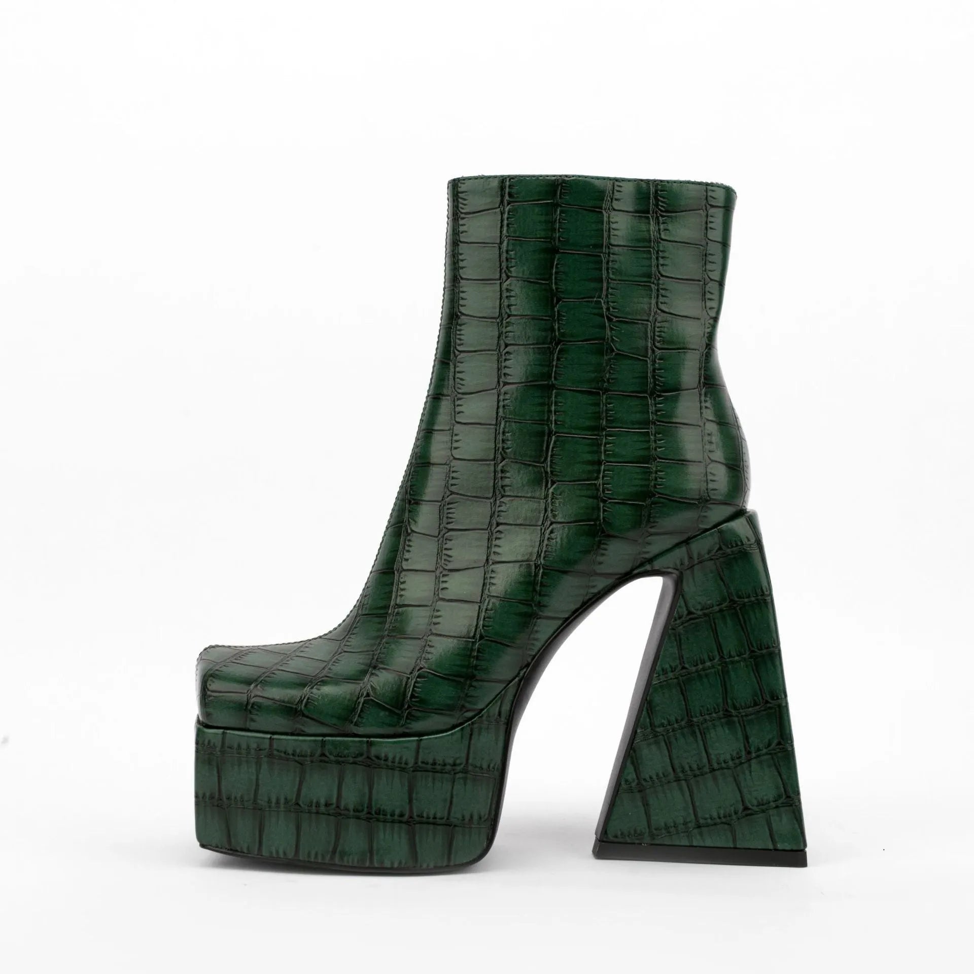 Women's solid colour ankle boot with a high heel, shown in an available colour like red or black.