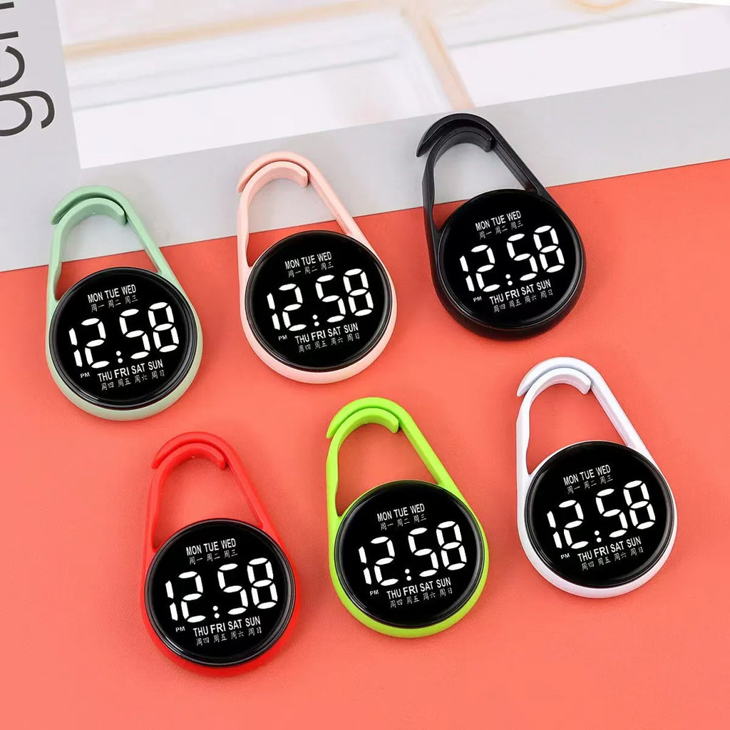 LED electronic watch with weekday display in waterproof mini design showing ten colour options