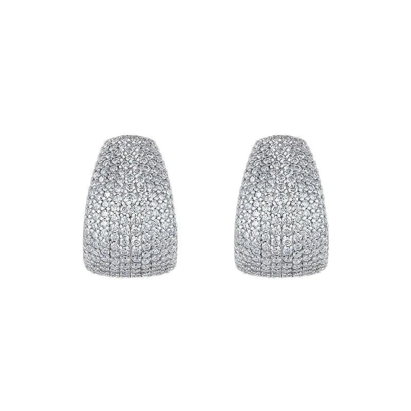 A pair of geometric sterling silver ear studs with moissanite stones for women.