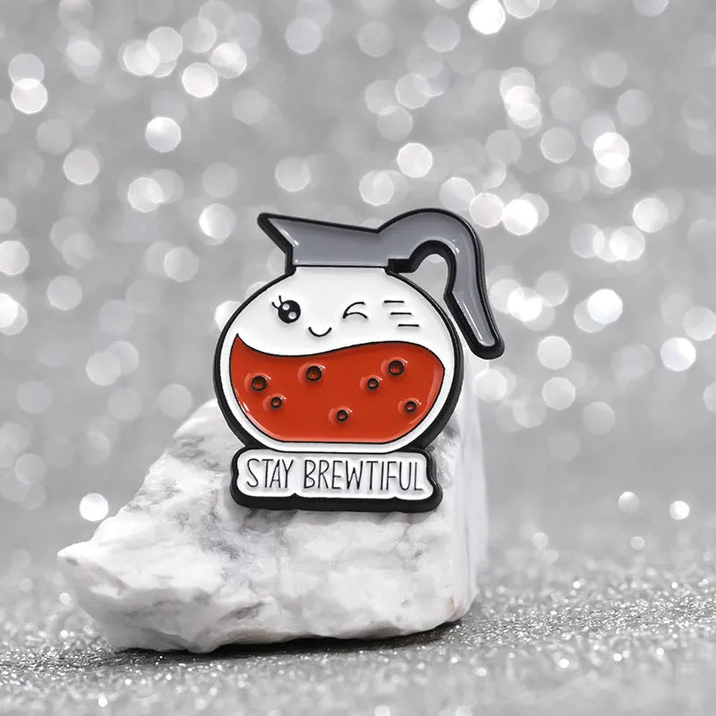 Creative cartoon coffee drink cup alloy brooch with baking varnish finish in colour QHXZ1759