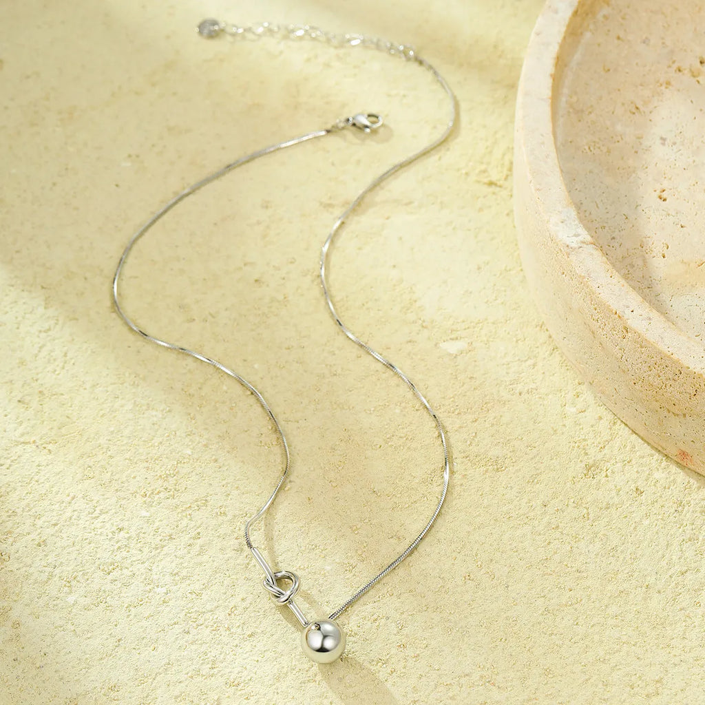 Stainless steel 18K electroplated winding ball pendant necklace with alloy chain for women, fashion OL style