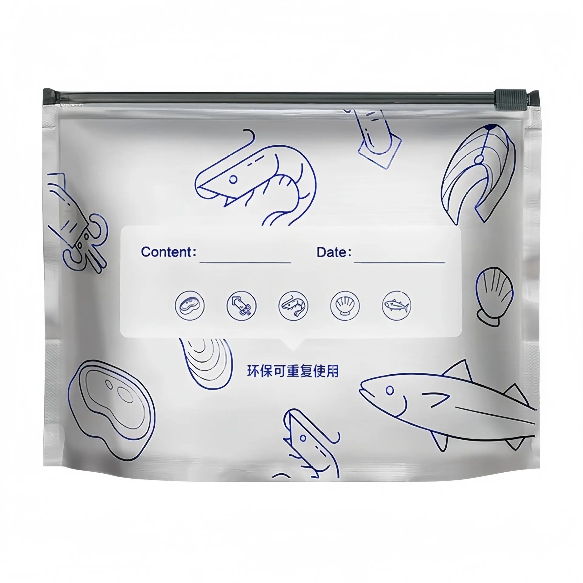Pack of aluminium foil sealed food storage bags in small, medium, and large sizes.