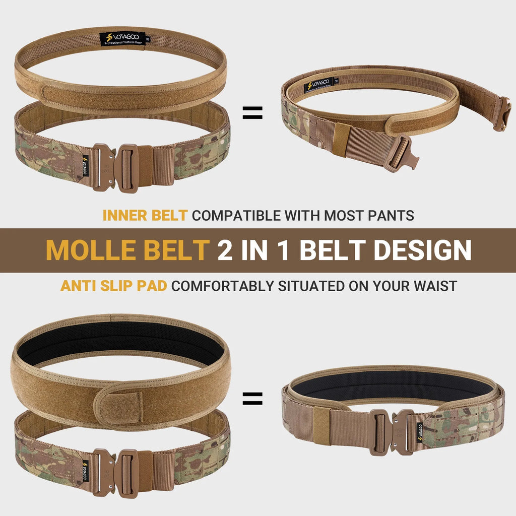 VOTAGOO army-style quick-release tactical belt in CP camouflage with alloy buckle on nylon webbing.