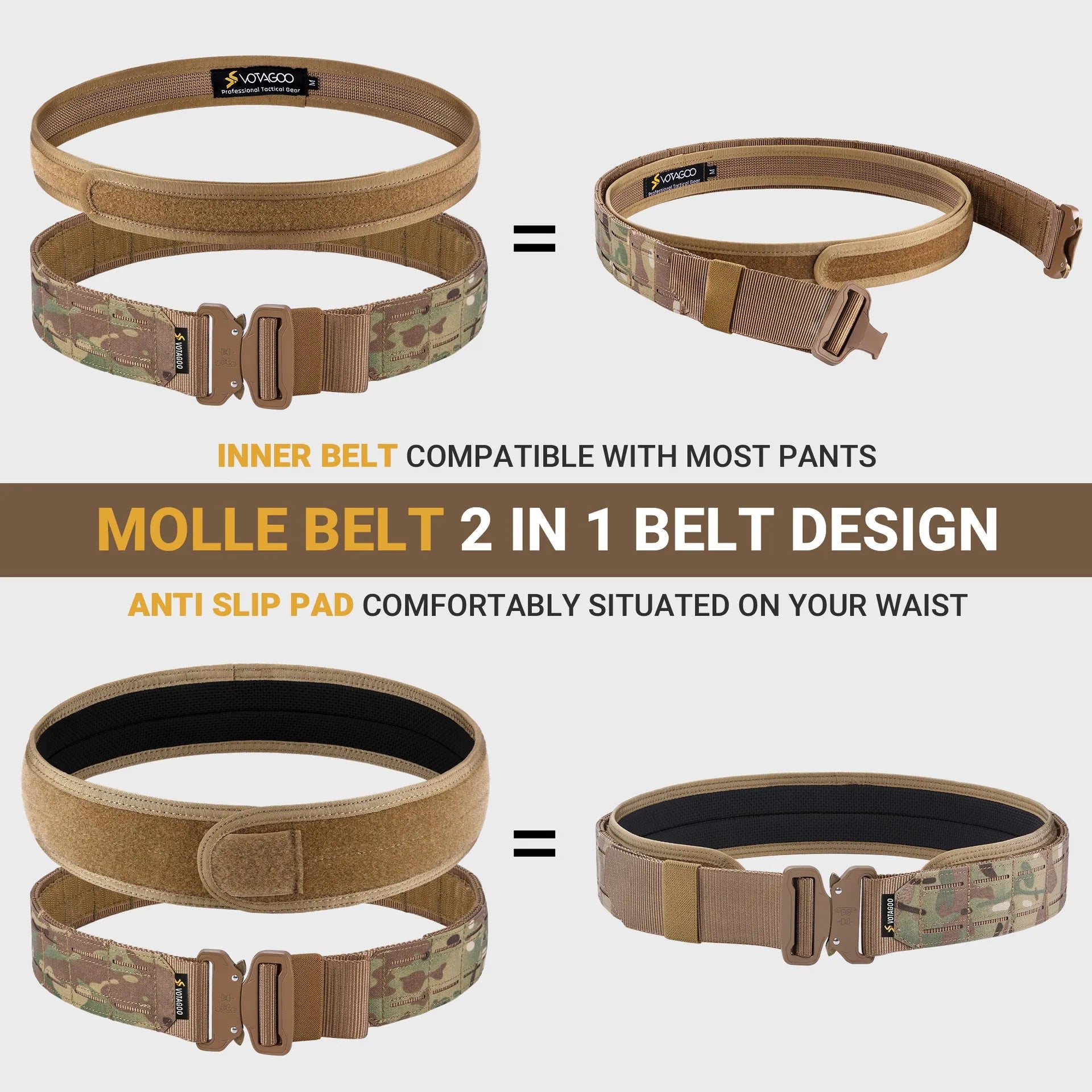 VOTAGOO army-style quick-release tactical belt in CP camouflage with alloy buckle on nylon webbing.