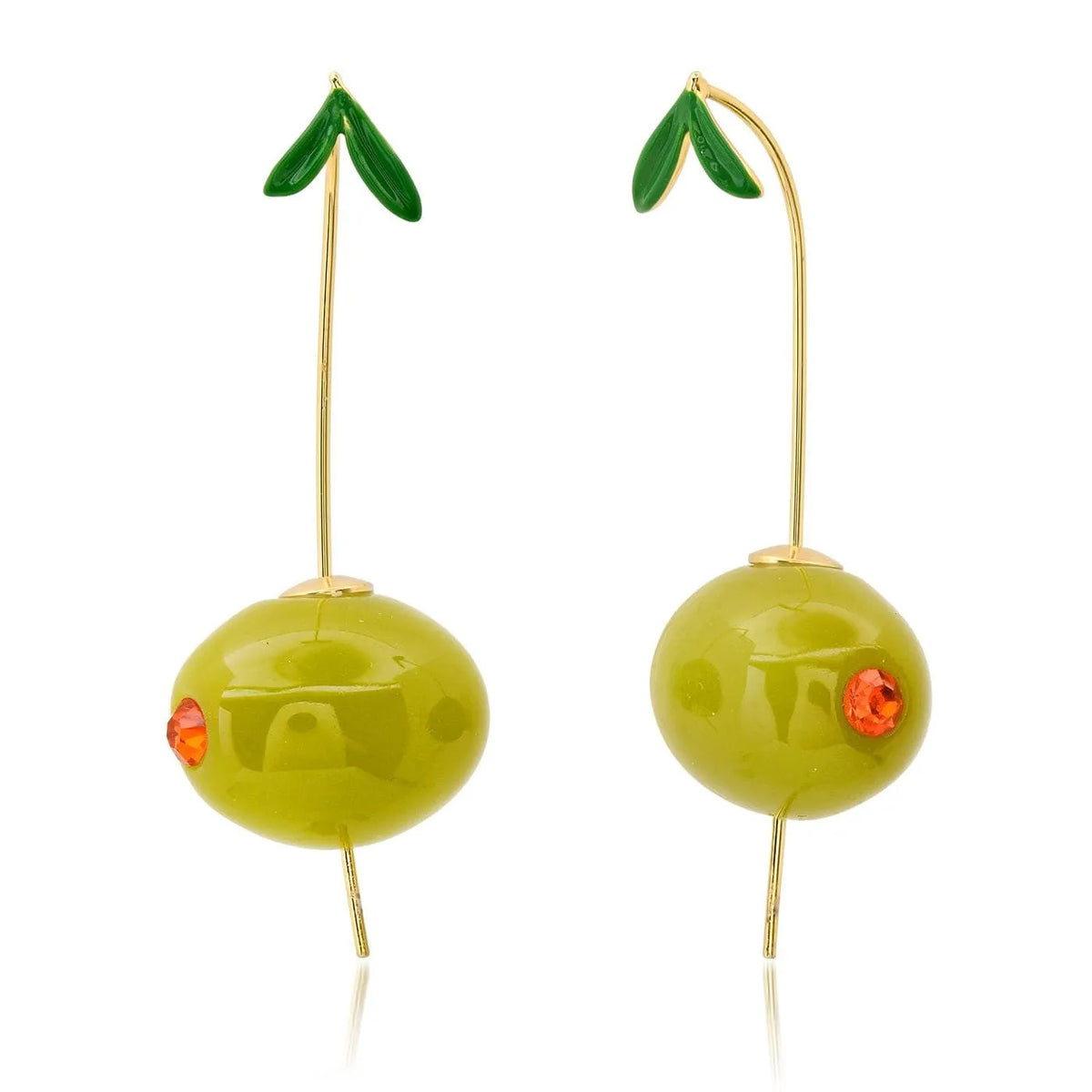 Gold plated fruit and vegetable design earrings on copper with carrot, orange, blueberry charms