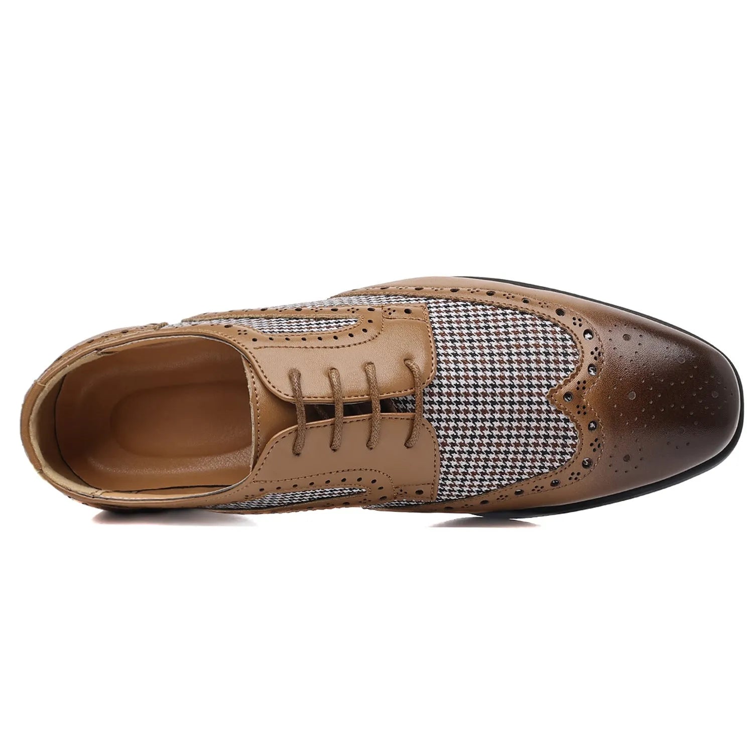 Men's casual canvas shoes with imitation houndstooth plaid pattern, square toe, and rubber sole in black, brown, wine red, and yellow