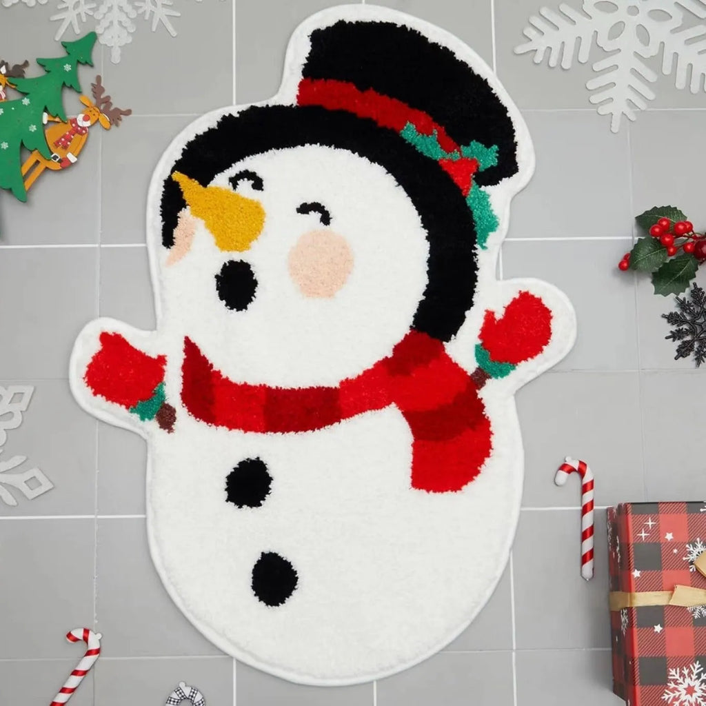 Christmas-themed hallway mat with festive patterns including Santa Claus design and non-slip bottom
