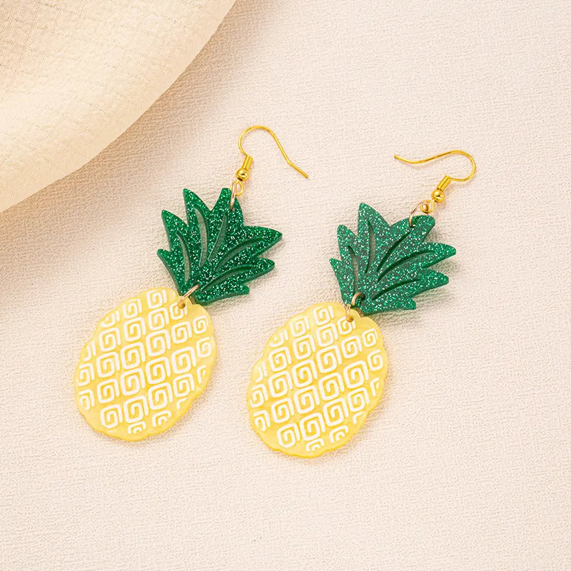Acrylic drop earrings with coconut and jackfruit charm on alloy hooks in one of five colour styles.