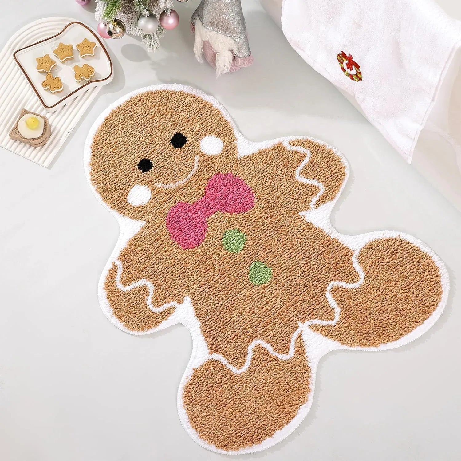 Christmas-themed hallway mat with festive patterns including Santa Claus design and non-slip bottom