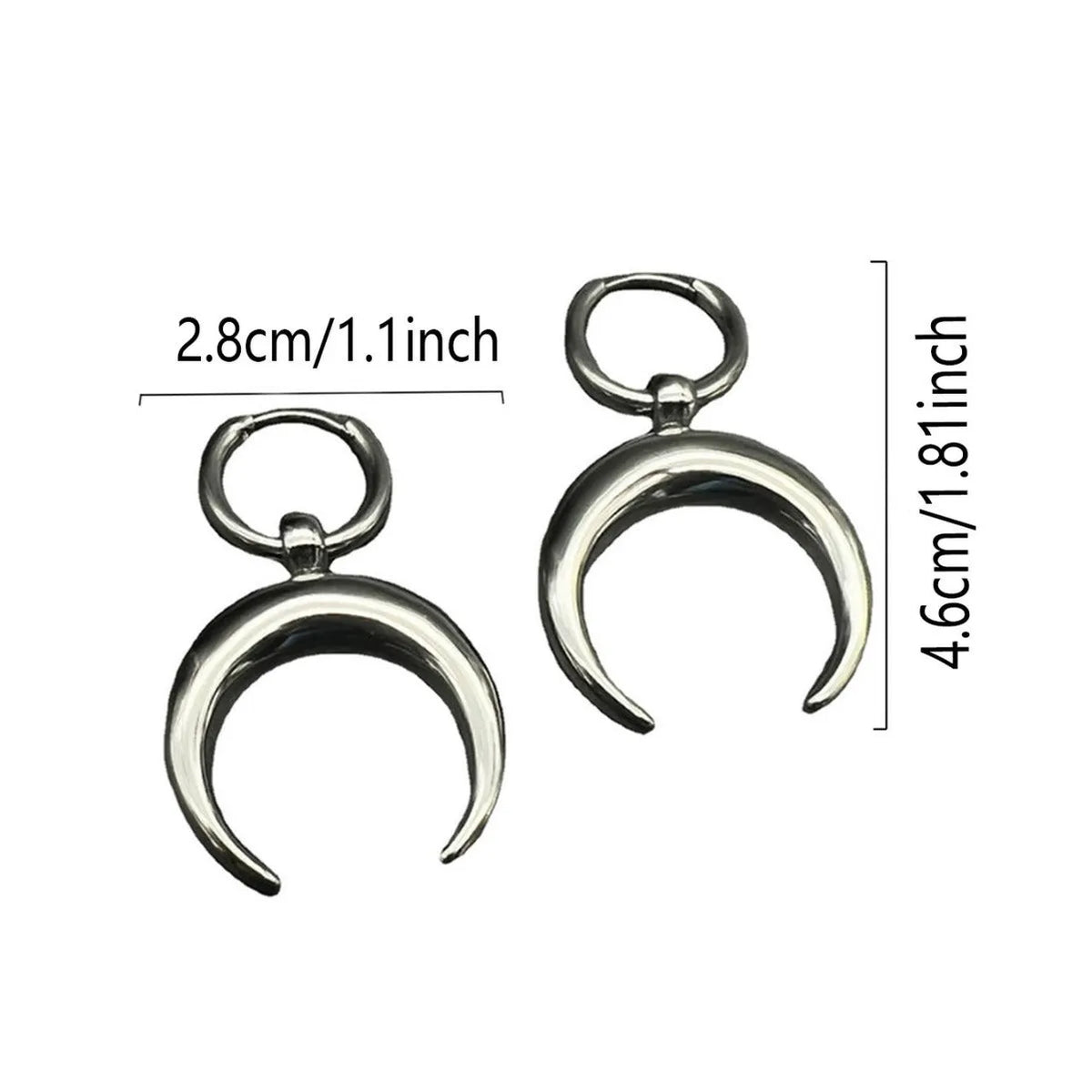Silver Gothic moon geometric hoop earrings with punk styling