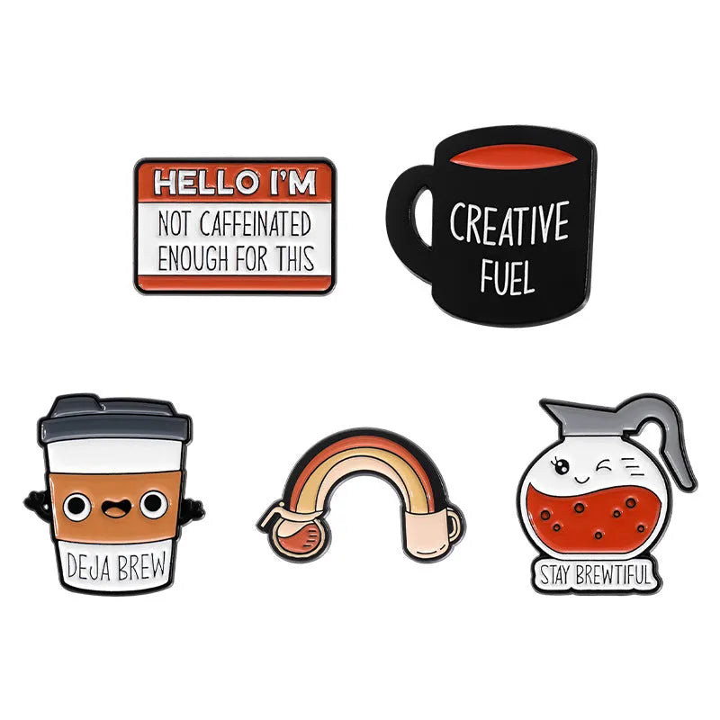Creative cartoon coffee drink cup alloy brooch with baking varnish finish in colour QHXZ1759