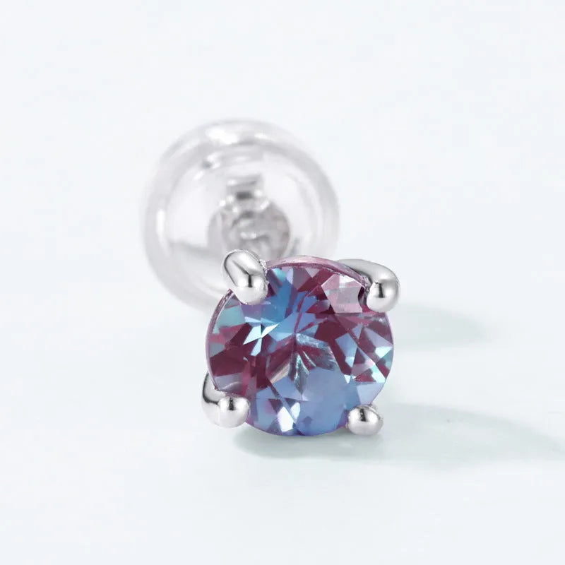 925 silver ear studs with round cultivated alexandrite stone geometric design