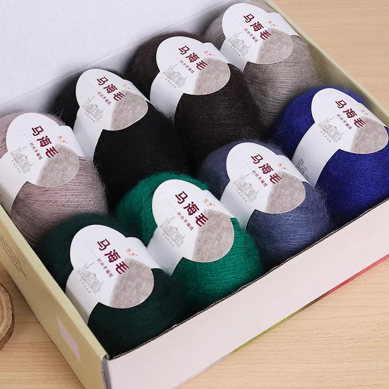 Mohair scarf DIY weaving kit with wool ball in multiple colour options