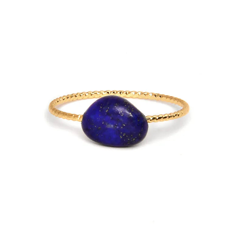 Geometric-shaped agate stone ring for women in various colour options on a neutral background.