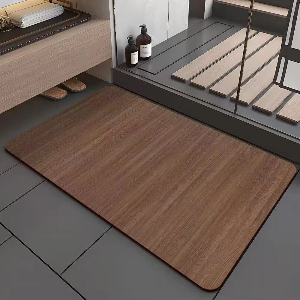 Square wood grain pattern floor mat for shower room in diatom ooze material