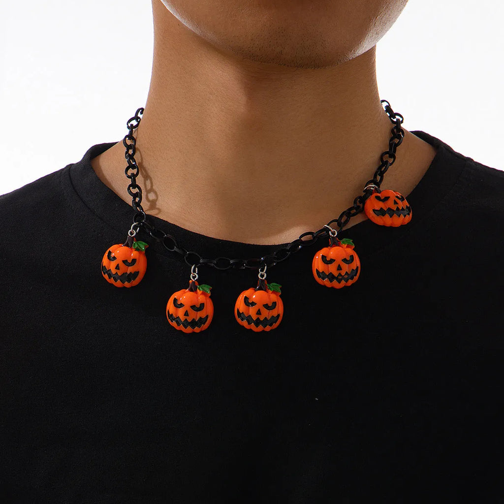 Halloween ghost pumpkin necklace with acrylic pendant in mixed colour 06705 on plastic chain