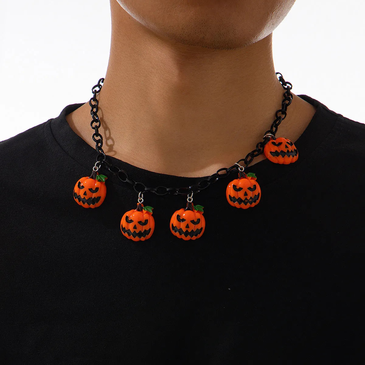 Halloween ghost pumpkin necklace with acrylic pendant in mixed colour 06705 on plastic chain