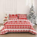 Red Winter Sleepers bed three-piece set with Christmas Love Song pattern on a bed