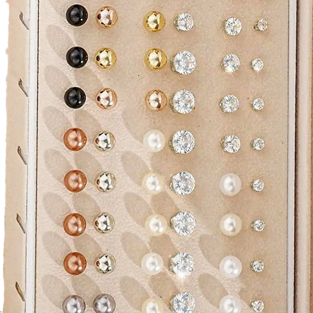 108-piece geometric pearl earrings set with gold and yellow electroplated finishes on alloy metal